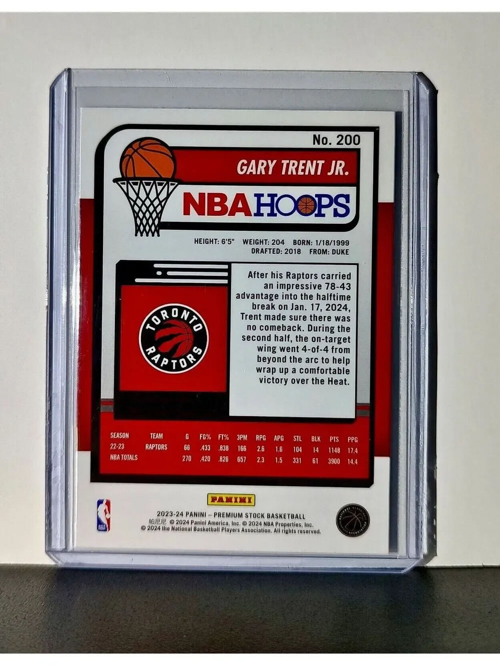 Gary Trent Jr. 2023-24 Panini Premium Stock NBA Hoops #200 Card Toronto Raptors